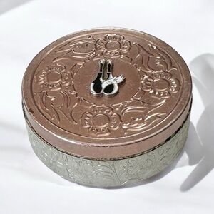 Vintage Trinket Box Round Floral Copper and Silver Tone